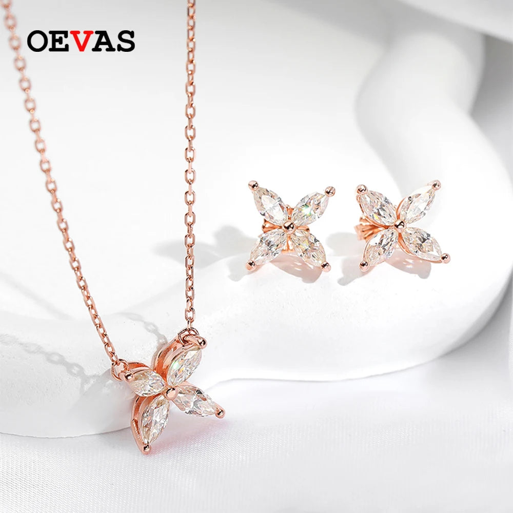 OEVAS 100% 925 Sterling Silver Moissanite Diamond Butterfly Pendant Necklace Earrings For-losil