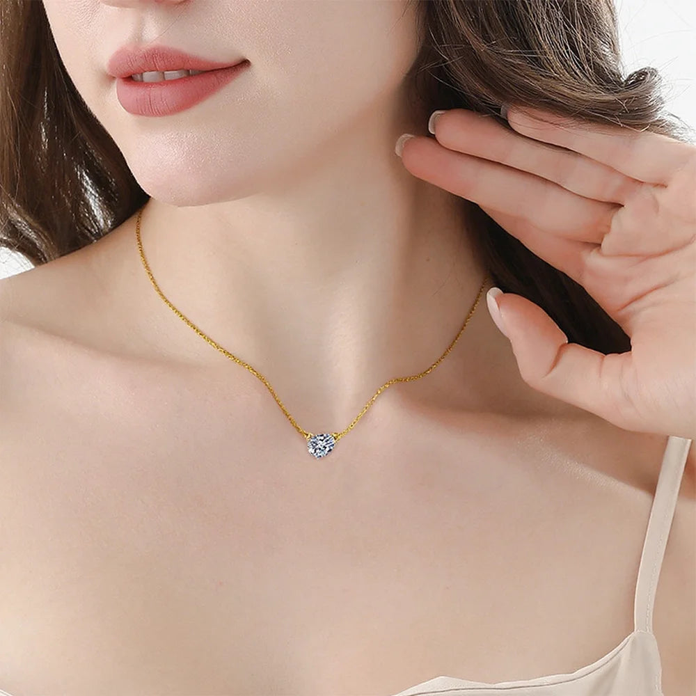 OEVAS 1-2CT Pear Cut Moissanite Pendant Necklace For Women S925 Silver D-losil