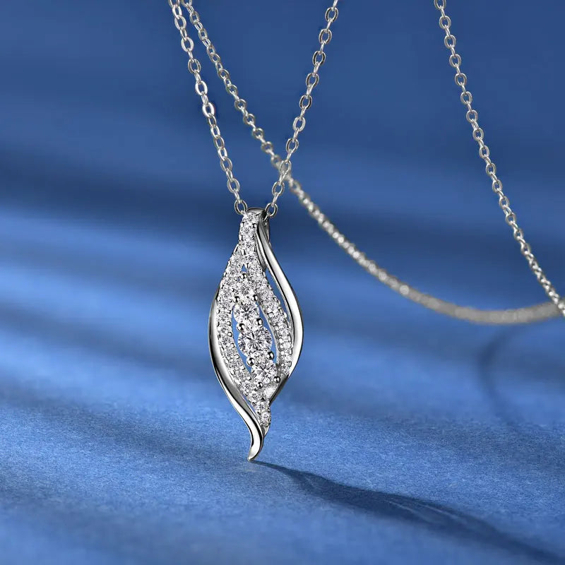 Anziw 2025 Luxury Moissanite Pendant Necklaces for Women 925 Silver Leaf Shape-losil
