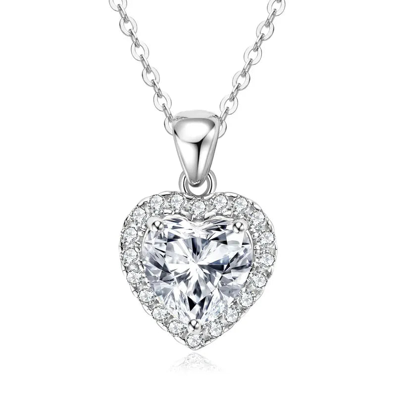 Real 2CT Heart Shape Moissanite Pendant Necklace 925 Silver for Women Jewelry-losil