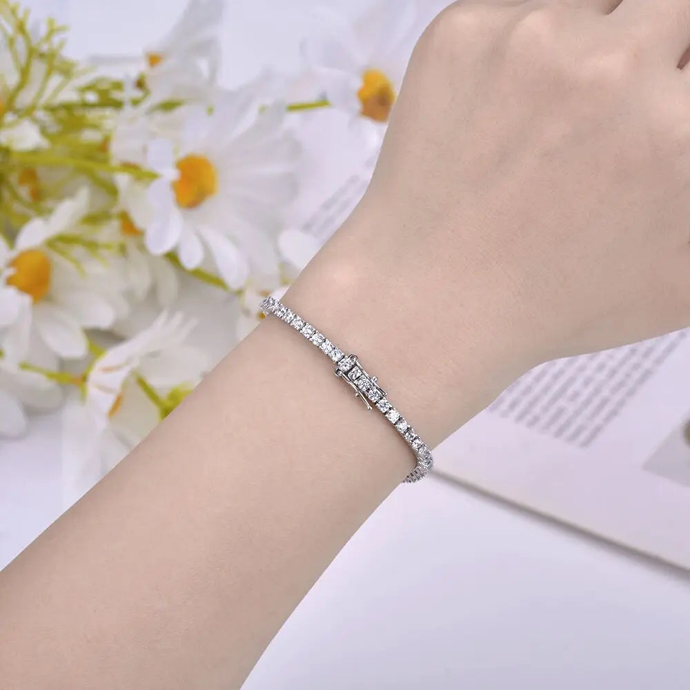 Anziw 3mm 5mm D VVS1 Moissanite Tennis Bracelet Plated 18k White Gold-losil