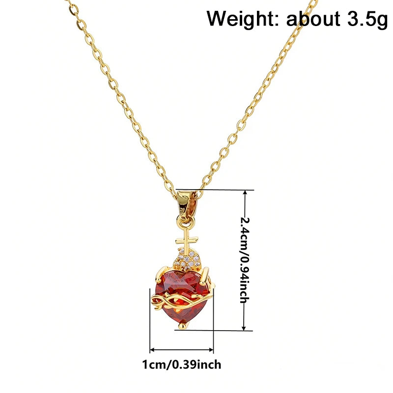 Huitan Orange Red/Green/Blue Heart Cubic Zirconia Pendant Necklace for Women Luxury Trendy-losil