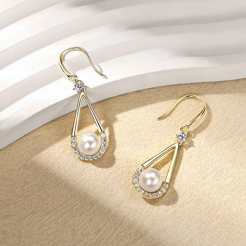 Anziw 100% 925 Sterling Silver Freshwater Pearl Drop Hook Hoop Earrings for-losil