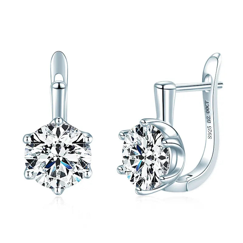 Anziw S925 8MM 2CT D Round Moissanite Solitaire Huggies Earrings Real 925-losil