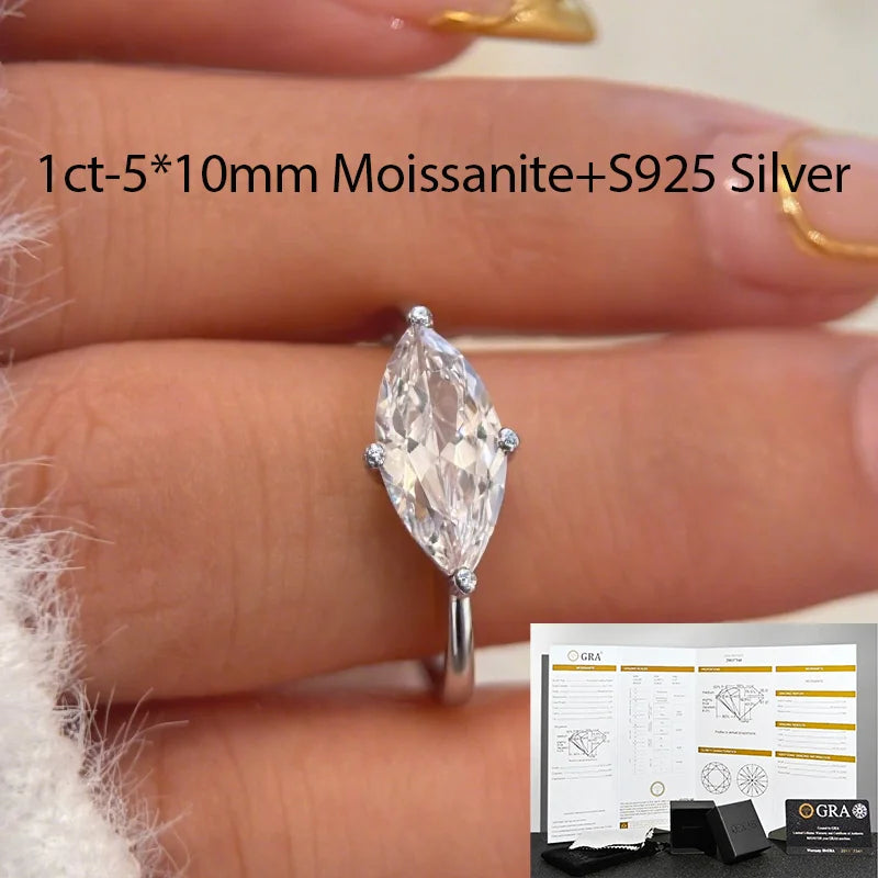 OEVAS 1ct 5*10mm Moissanite Rings 100% 925 Sterling Silver two Rings Set-losil