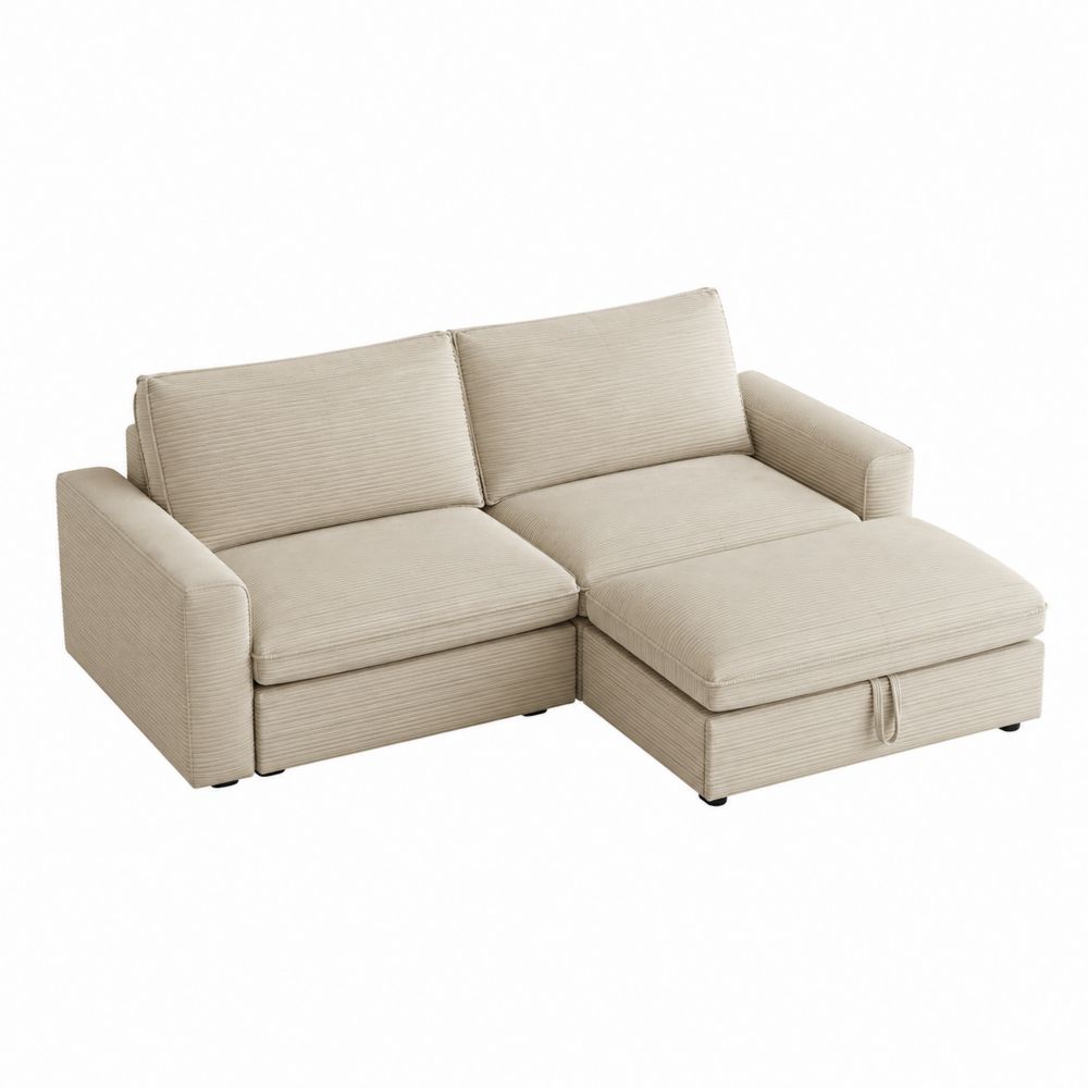 Canapé d'angle réversible en tissu côtelé beige 230x150 cm-salonclarion