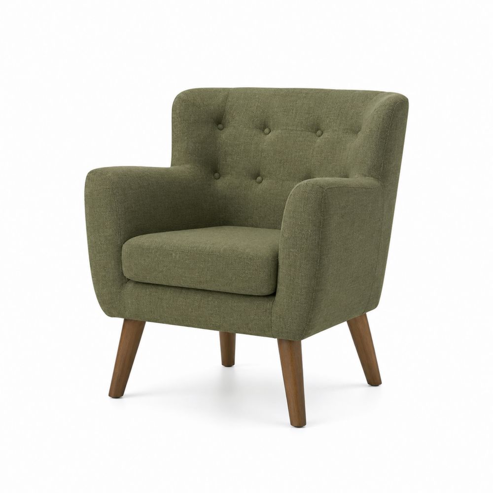 Fauteuil en tissu vert avec pieds en bois-salonclarion
