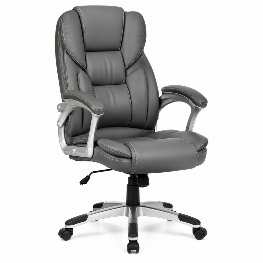 Chaise de bureau en cuir synthétique gris-salonclarion