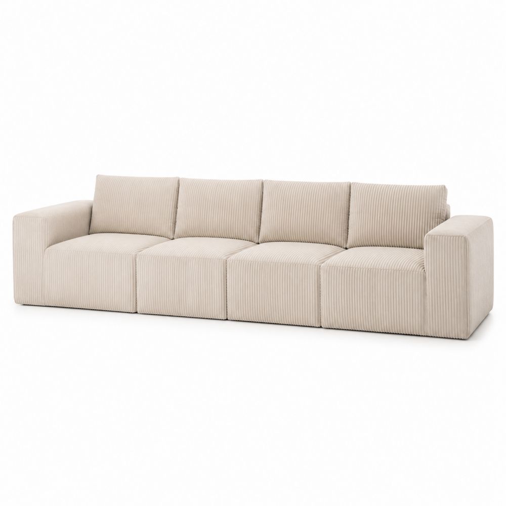 Canapé modulable 4 places en velours côtelé beige, 280cm-salonclarion