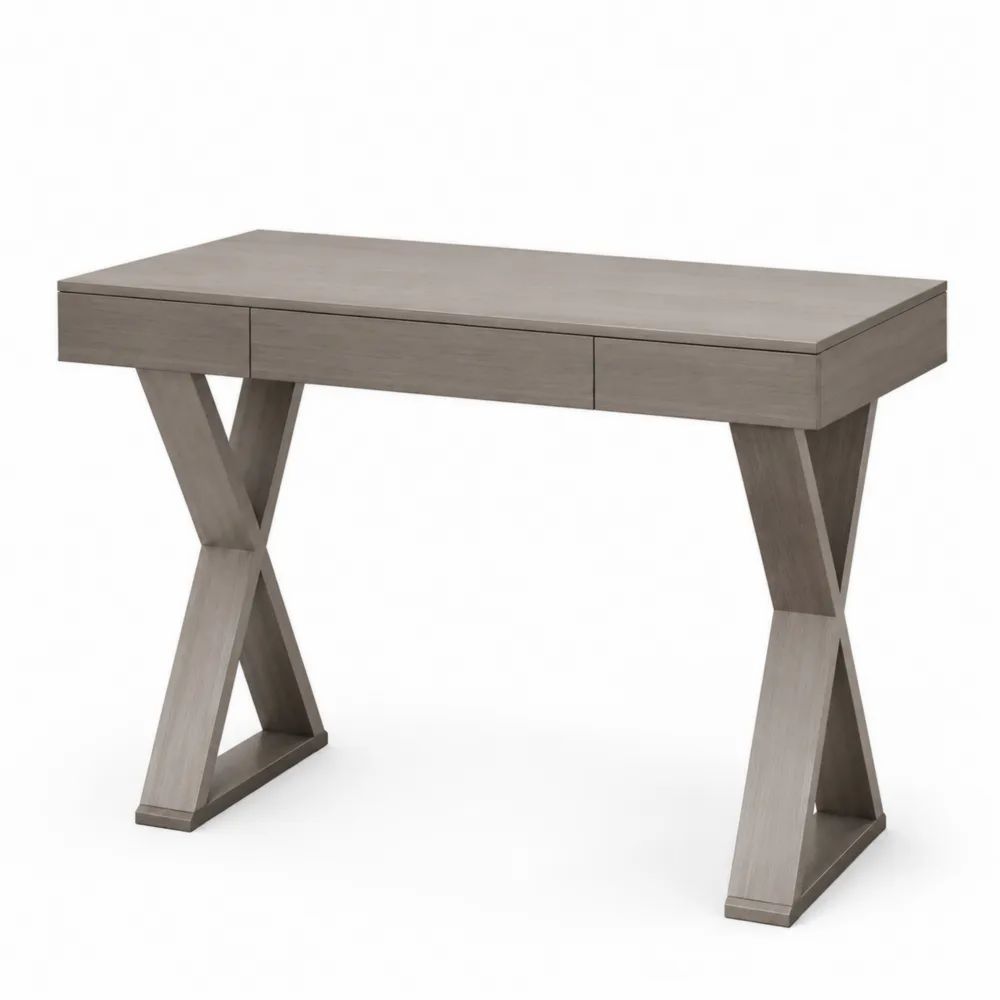 Bureau rectangulaire en bois de chêne avec pieds en X, Gris, 120x60x75 cm-salonclarion