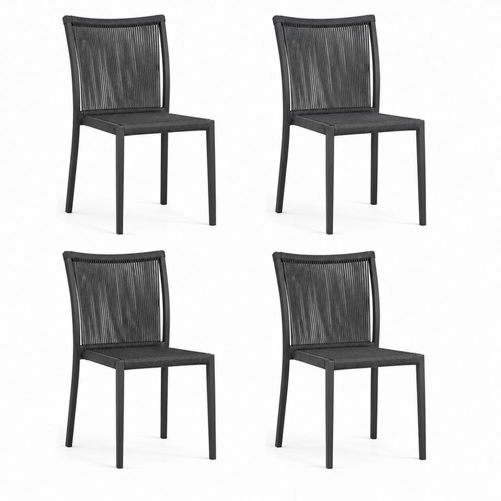 Ensemble de 4 chaises extérieures en aluminium et corde noire-salonclarion
