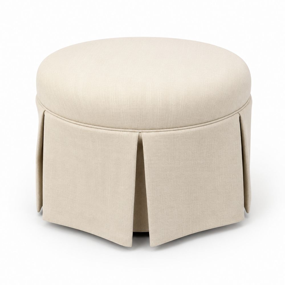 Pouf rond en lin beige diamètre 50 cm-salonclarion