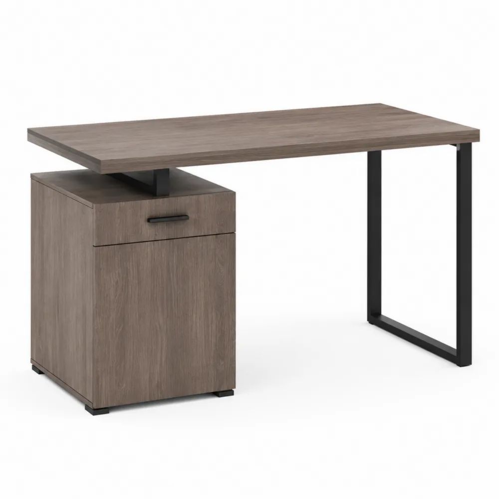 Bureau rectangulaire en bois et métal avec caisson intégré-salonclarion