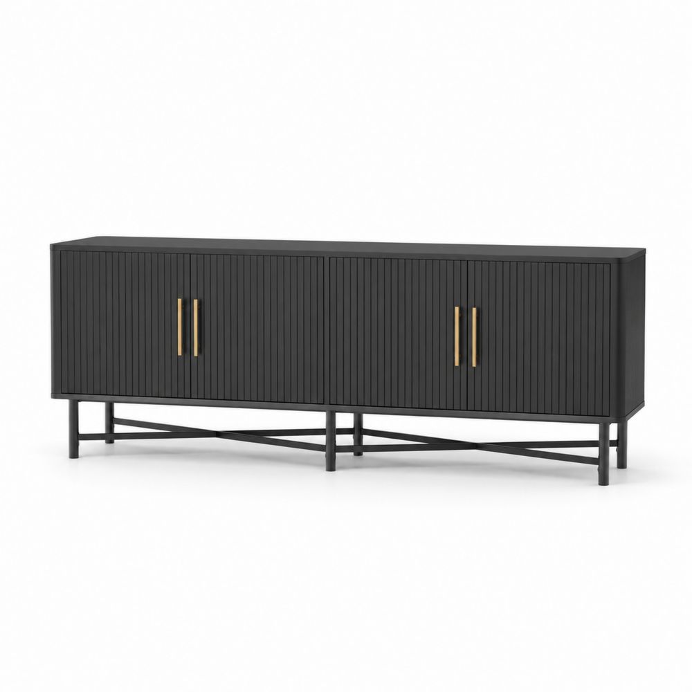 Meuble TV en bois avec portes et pieds en métal noir-salonclarion