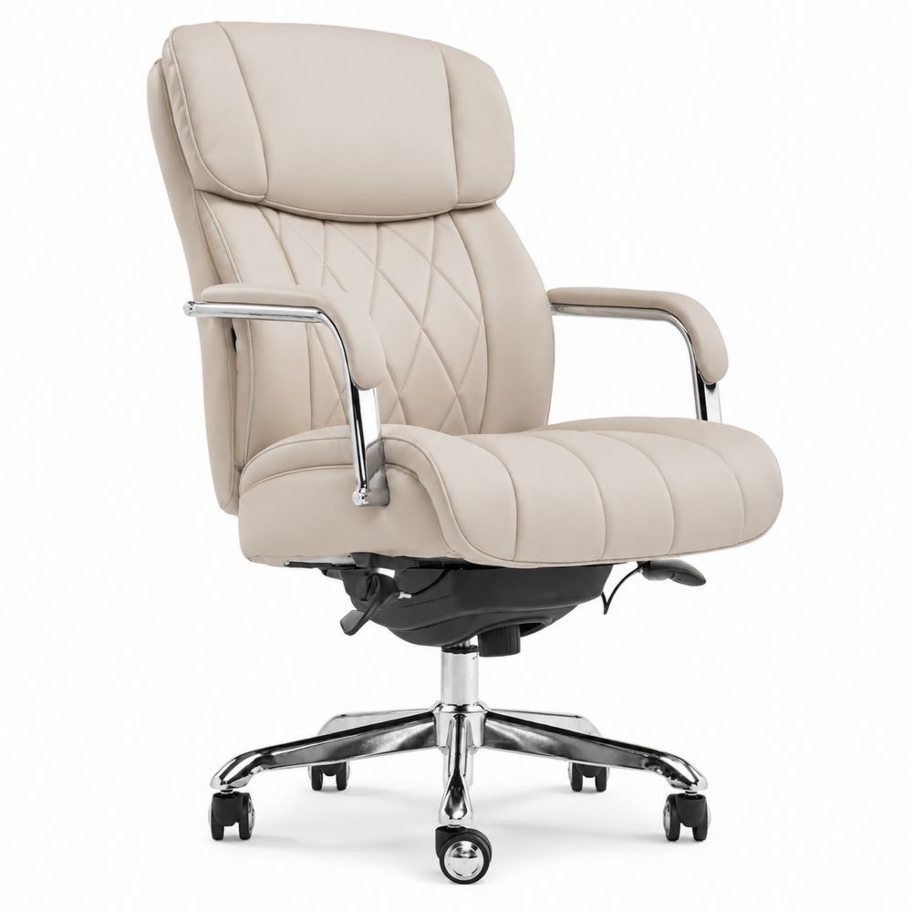Chaise de bureau pivotante en similicuir beige-salonclarion