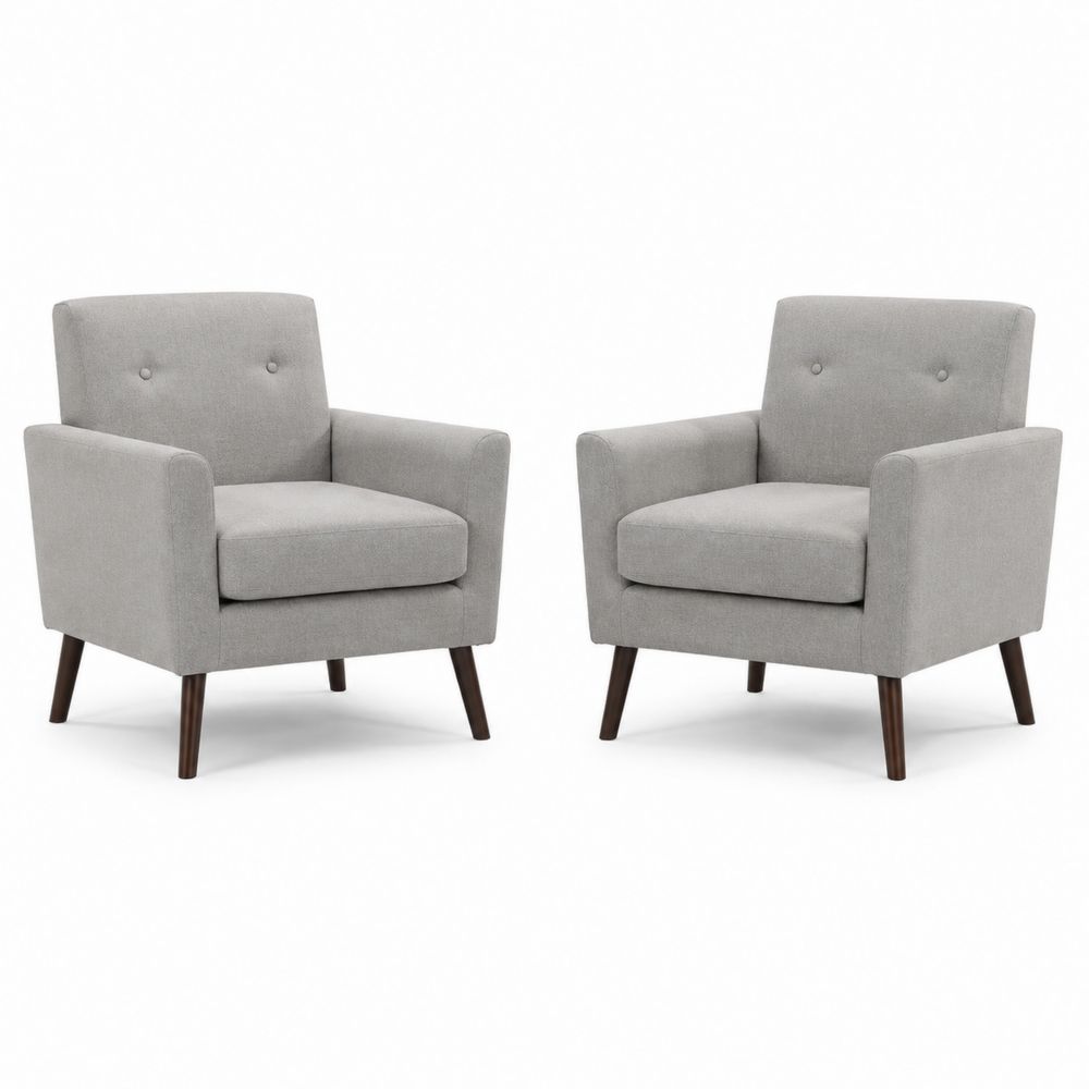Fauteuils en tissu gris avec pieds en bois, lot de 2-salonclarion