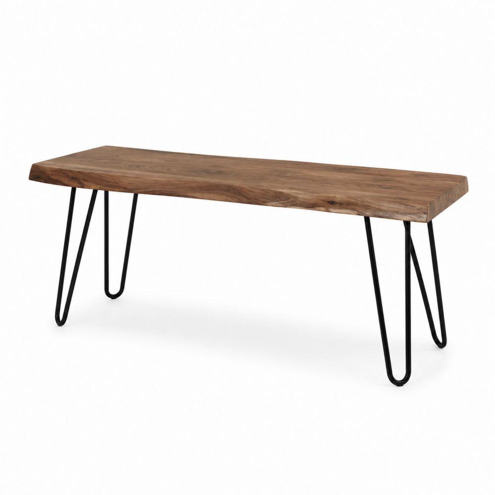 Banc en bois et métal noir 120 cm-salonclarion