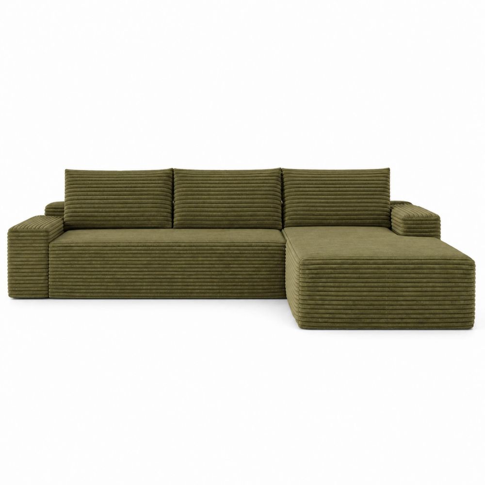 Canapé d'angle en tissu vert olive 300cm x 200cm-salonclarion