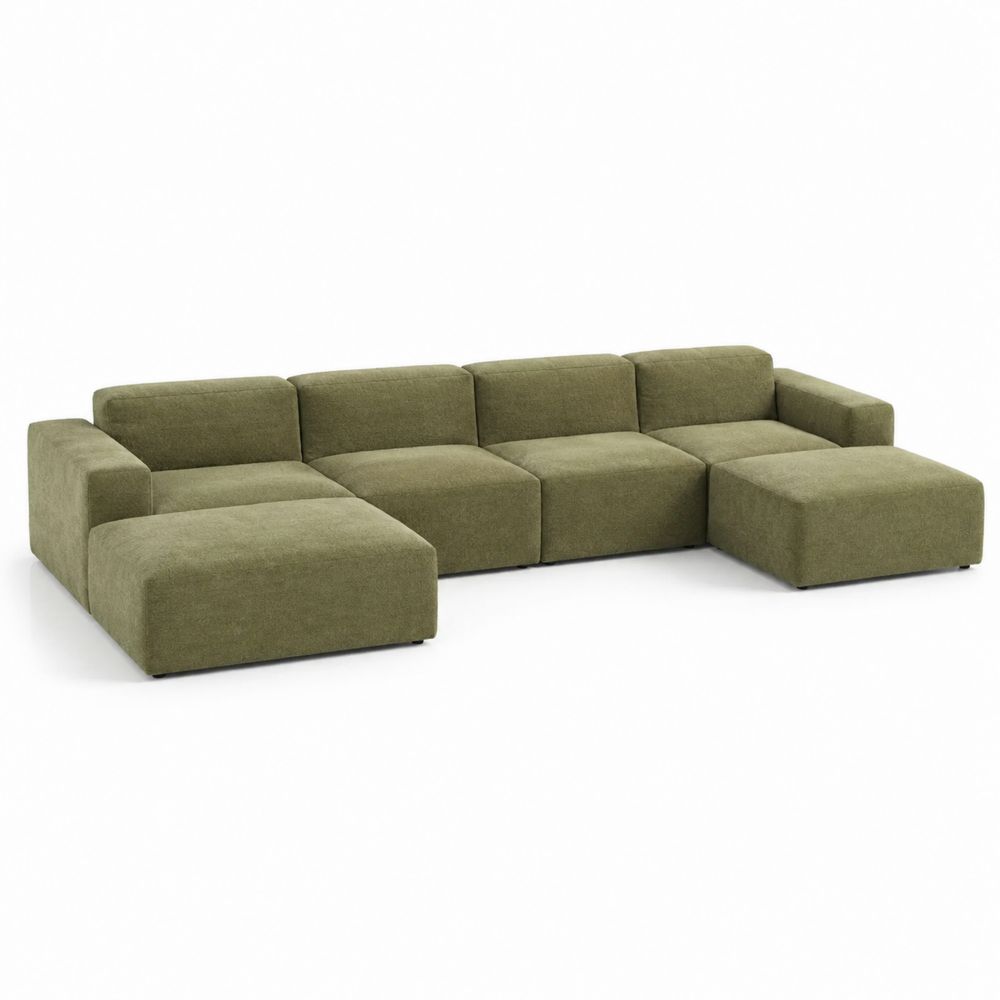 Canapé d'angle modulable en tissu vert-salonclarion