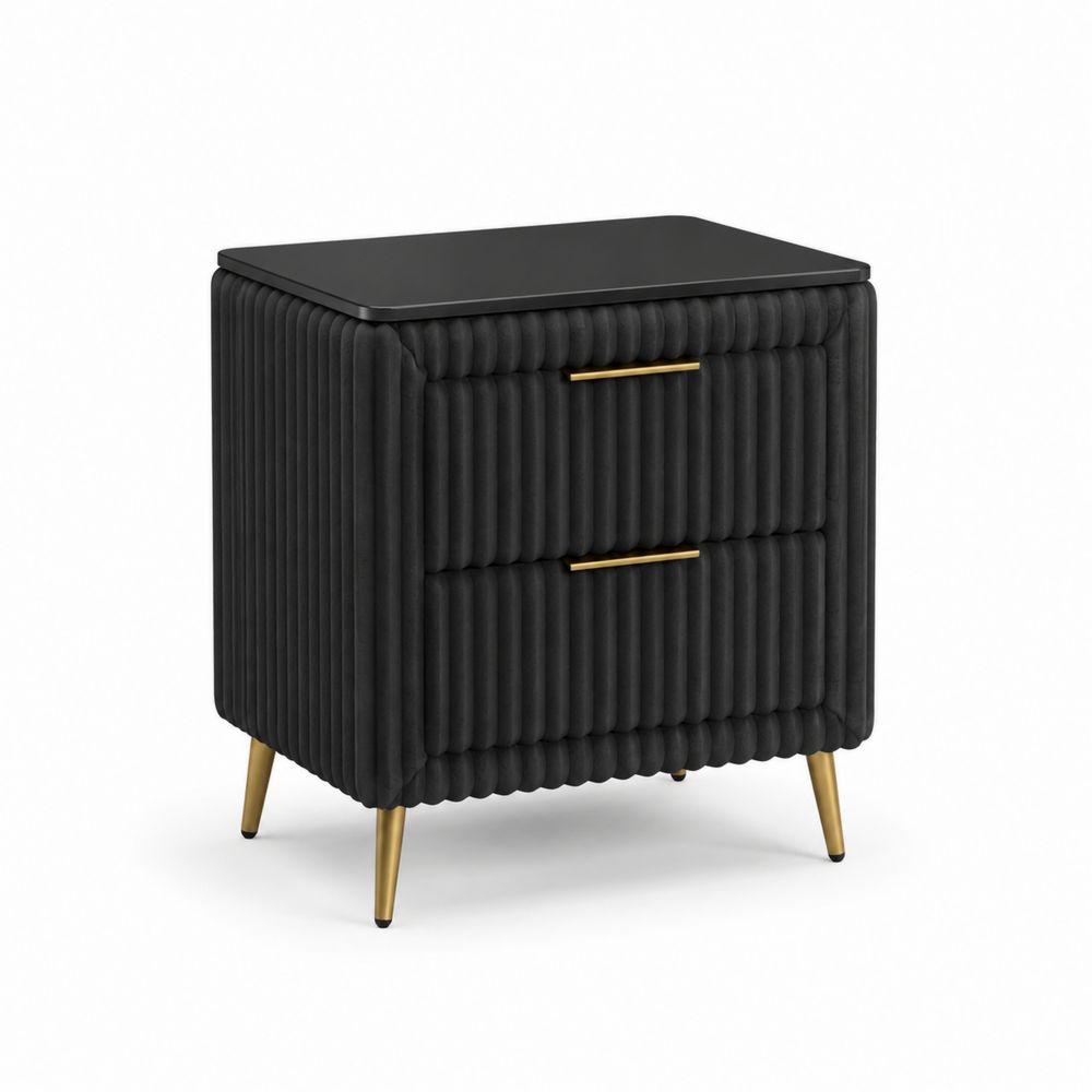 Table de chevet en velours noir avec pieds en métal doré-salonclarion