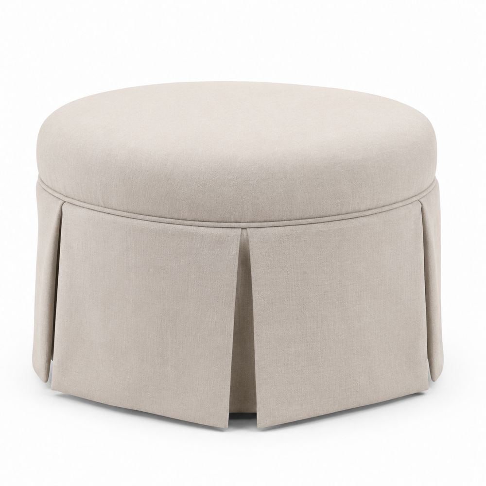 Tabouret rond en tissu lin beige-salonclarion