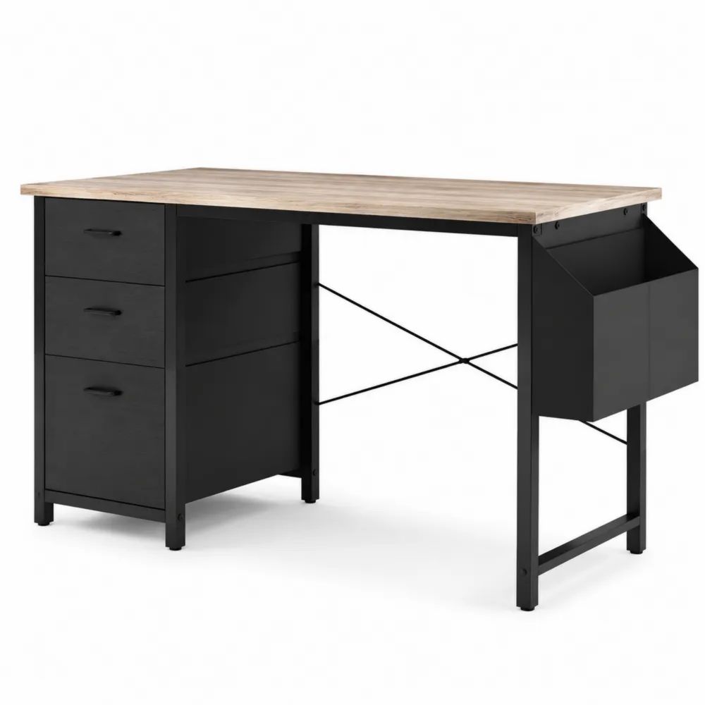 Bureau en bois et métal avec tiroirs Noirs-salonclarion