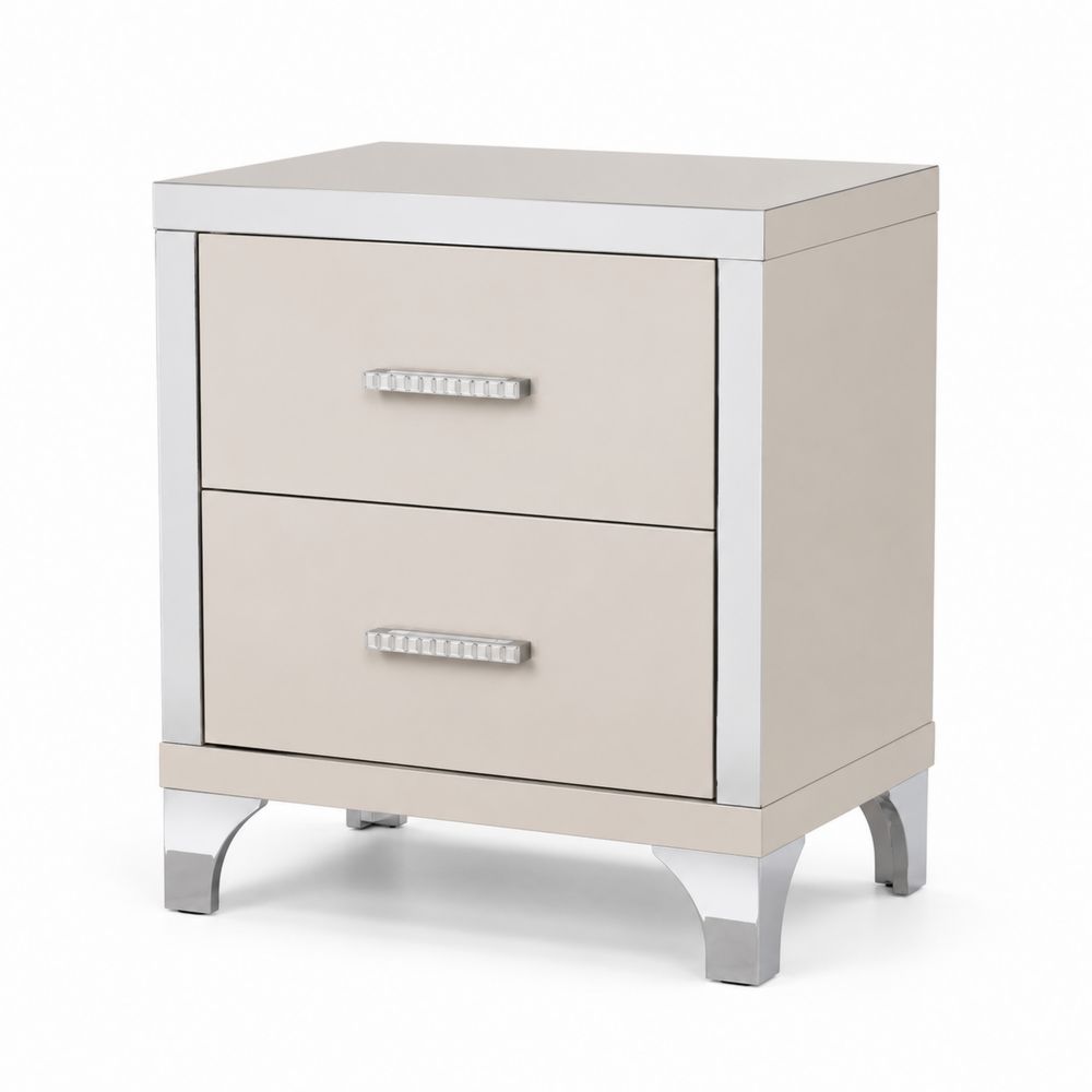 Table de chevet en bois et métal chromé avec 2 tiroirs-salonclarion