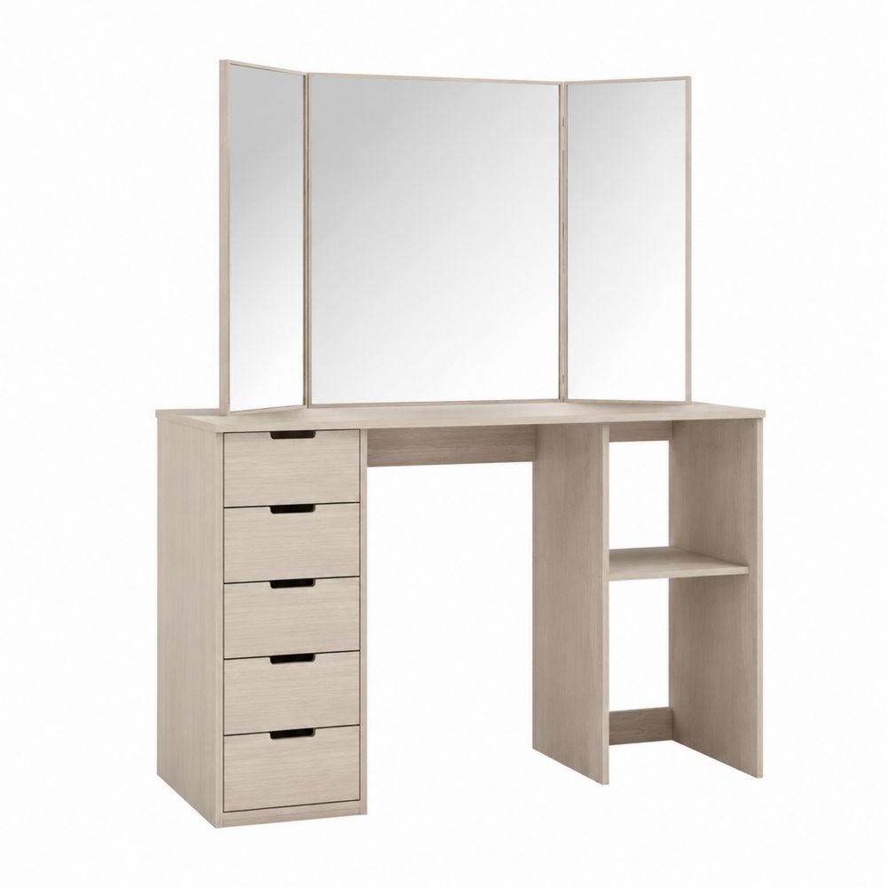 Coiffeuse d'angle en bois avec miroir trifold-salonclarion