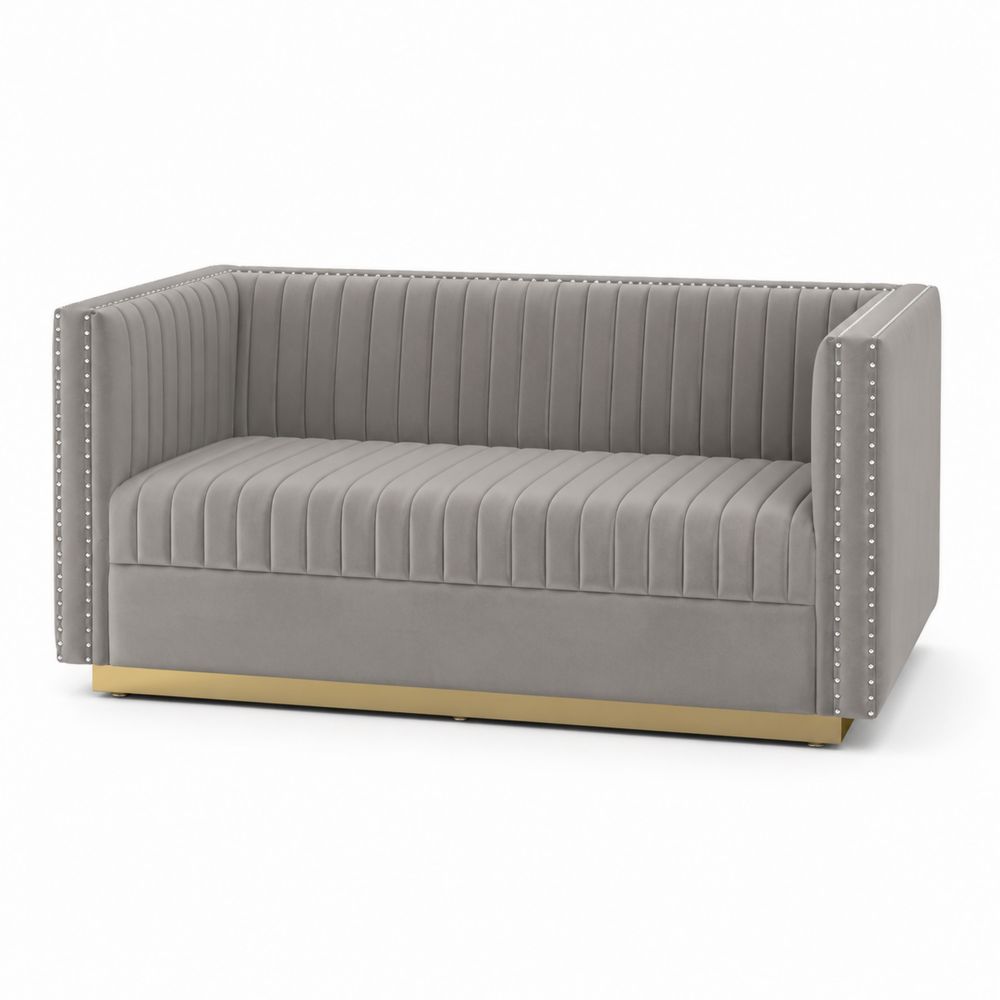 Canapé 2 places en velours avec base dorée-salonclarion