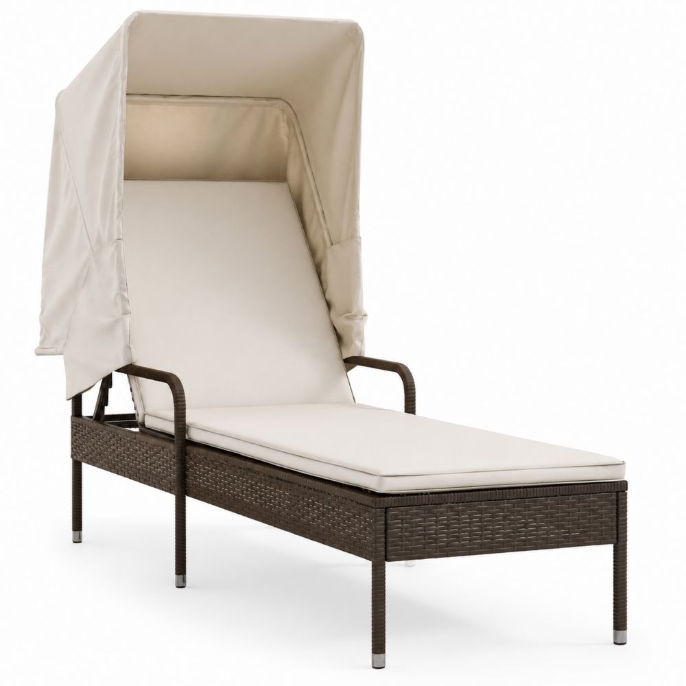 Chaise longue d'extérieur en rotin avec auvent crème-salonclarion