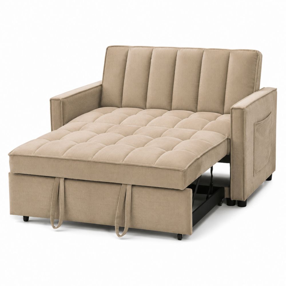 Canapé Convertible en Tissu Côtelé Beige-salonclarion