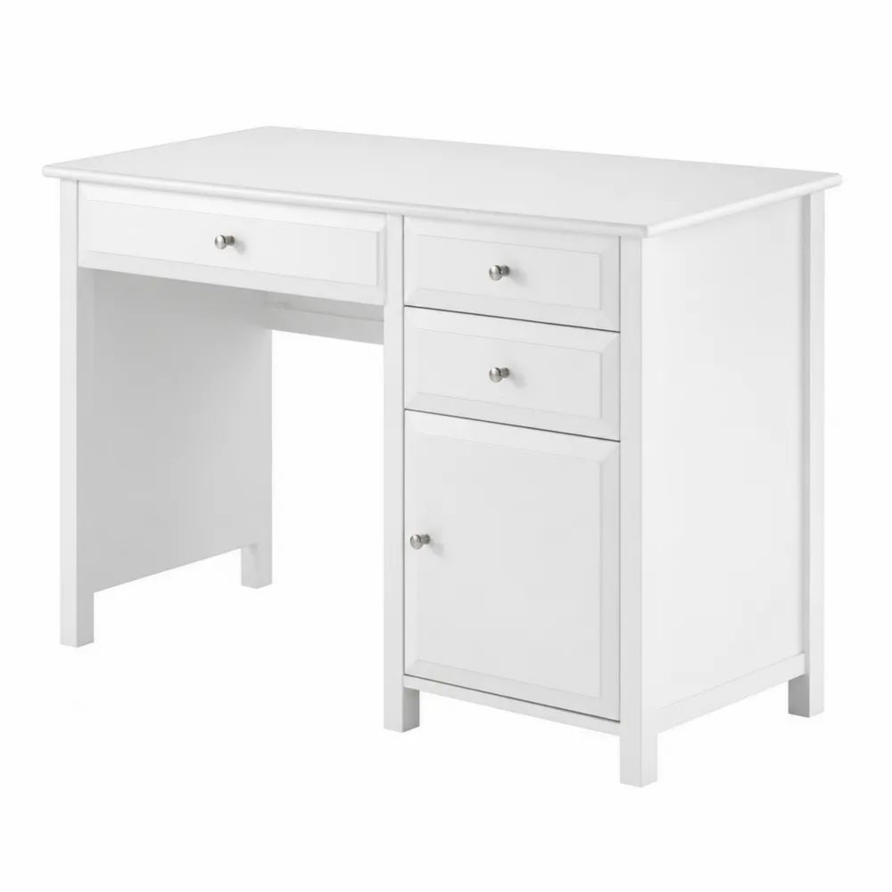 Bureau en bois avec tiroirs et placard blanc 120x60x75 cm-salonclarion