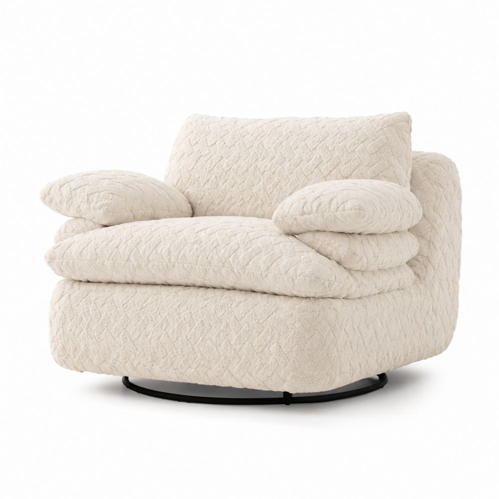 Fauteuil pivotant en tissu crème 90x85x80 cm-salonclarion