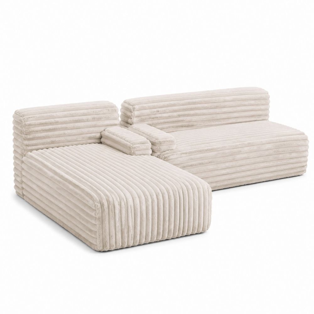 Canapé modulaire en tissu côtelé beige-salonclarion