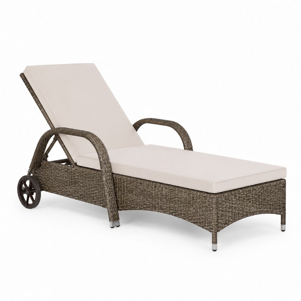Chaise longue d'extérieur en rotin avec coussin beige-salonclarion