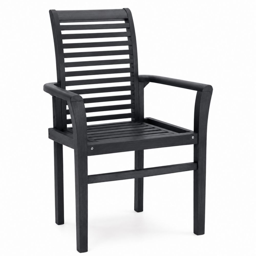 Chaise en bois avec accoudoirs Noire-salonclarion
