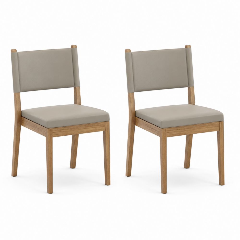 Lot de 2 chaises en bois de chêne et similicuir beige-salonclarion