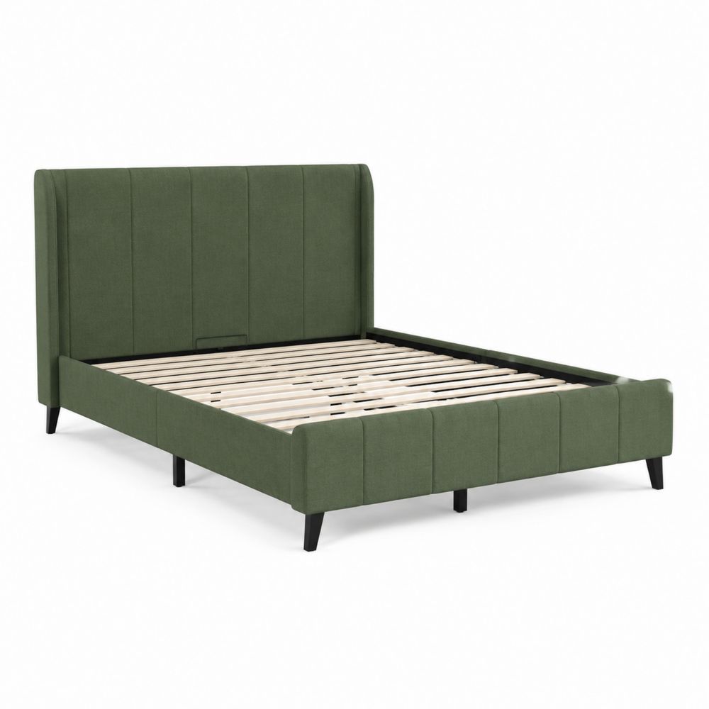 Lit double en bois et tissu vert-salonclarion
