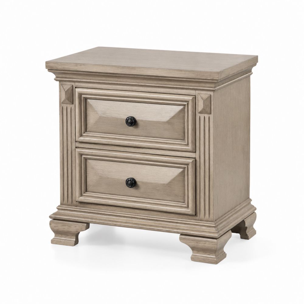 Table de chevet en chêne à 2 tiroirs Beige-salonclarion