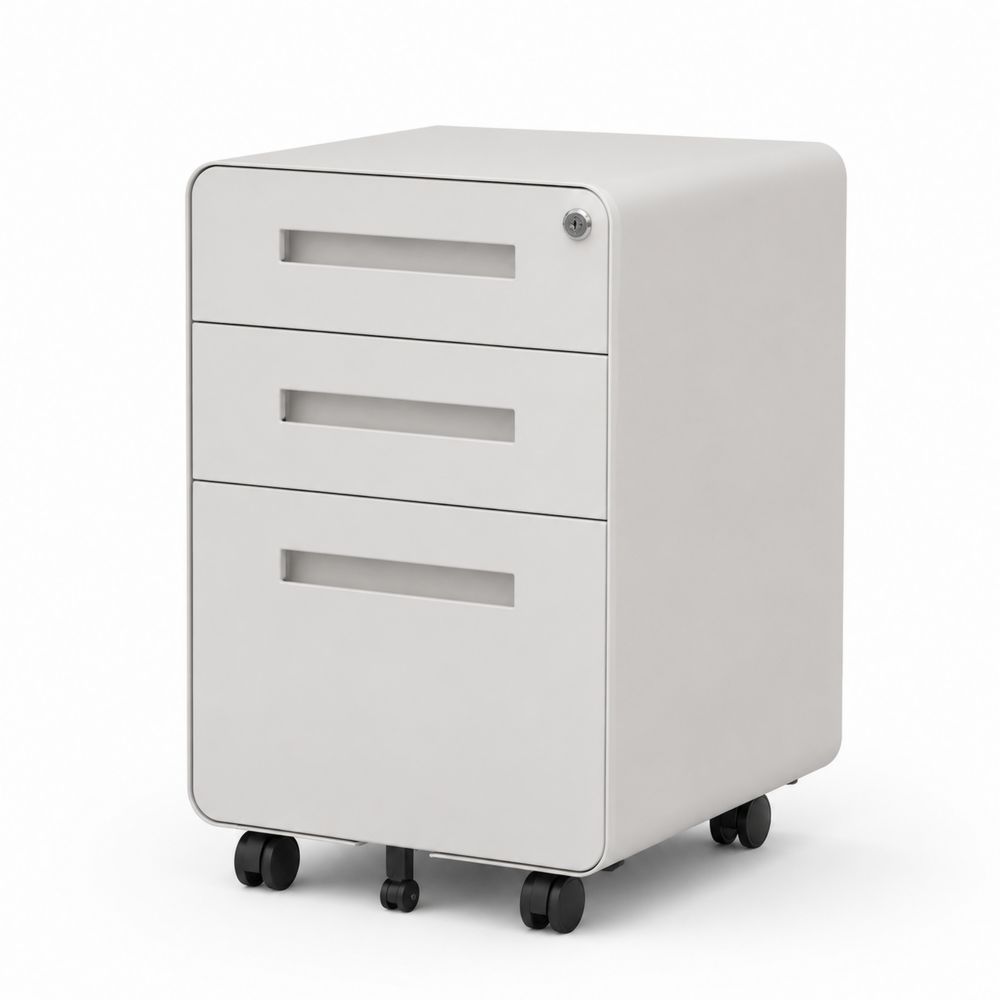 Caisson de bureau à roulettes 3 tiroirs en acier blanc-salonclarion