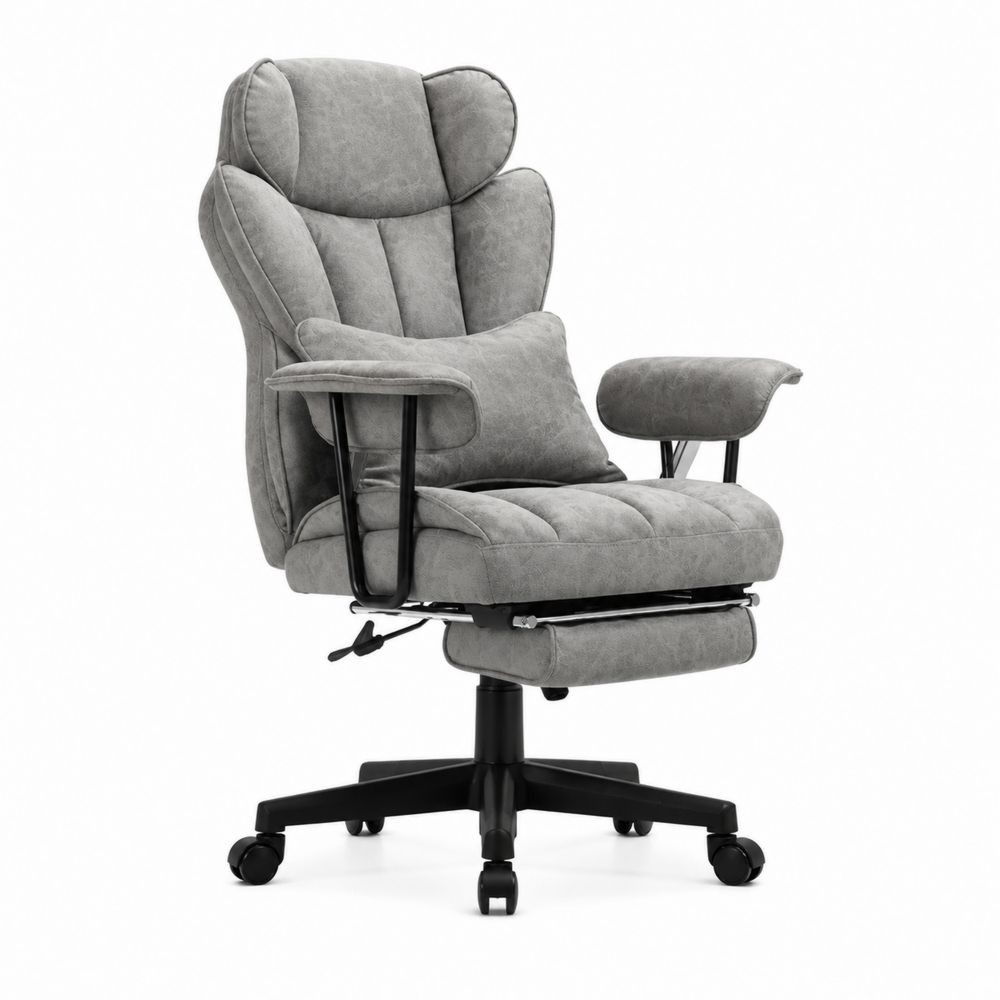 Chaise de Bureau Inclinable avec Repose-pieds en Tissu Polyester Gris-salonclarion