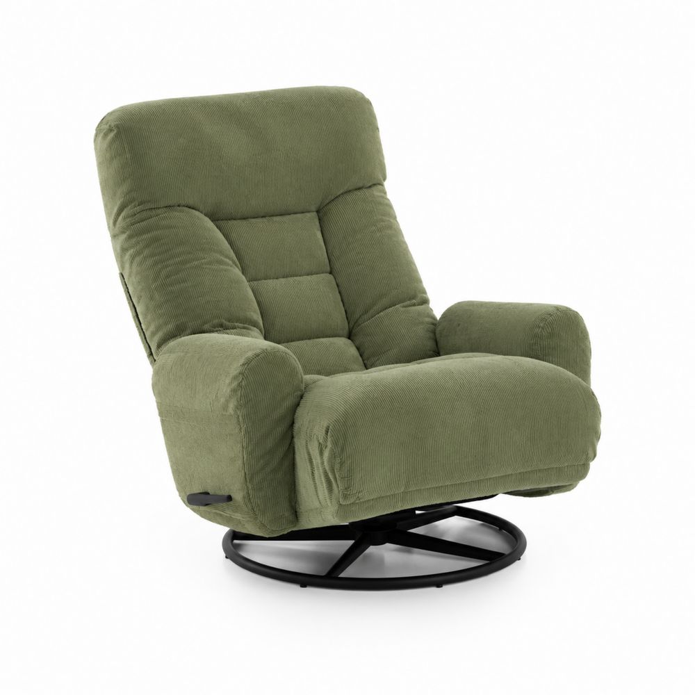 Fauteuil pivotant en velours côtelé vert avec structure en acier 98cm-salonclarion