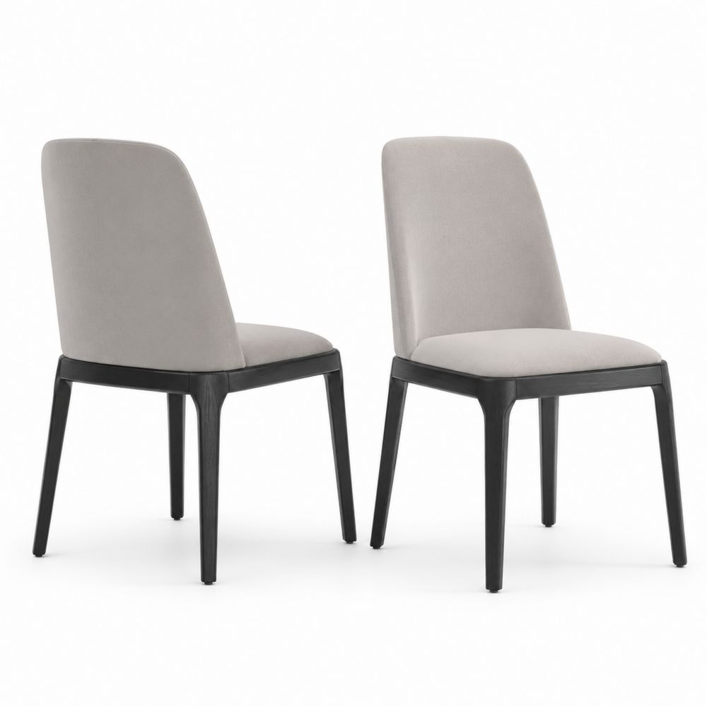 Chaises en velours gris avec pieds en bois noir, lot de 2-salonclarion