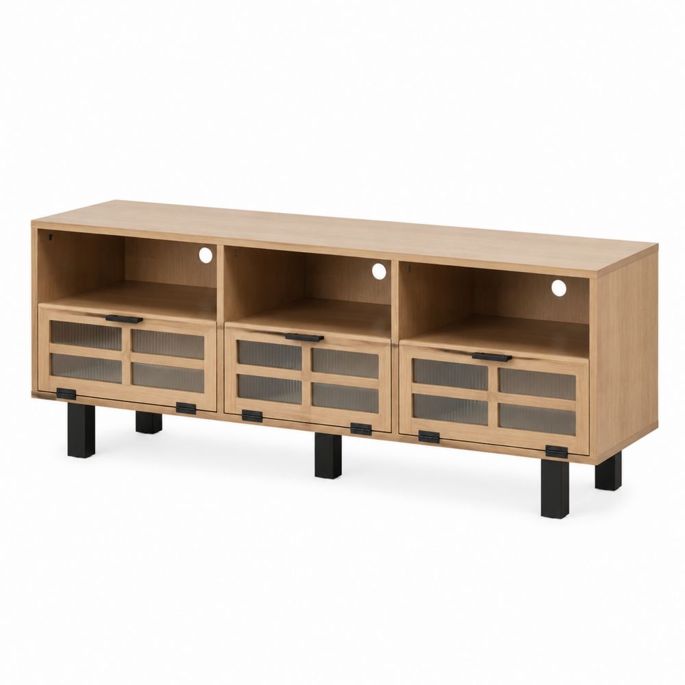 Meuble TV en bois avec portes en verre texturé 150x40x50 cm-salonclarion