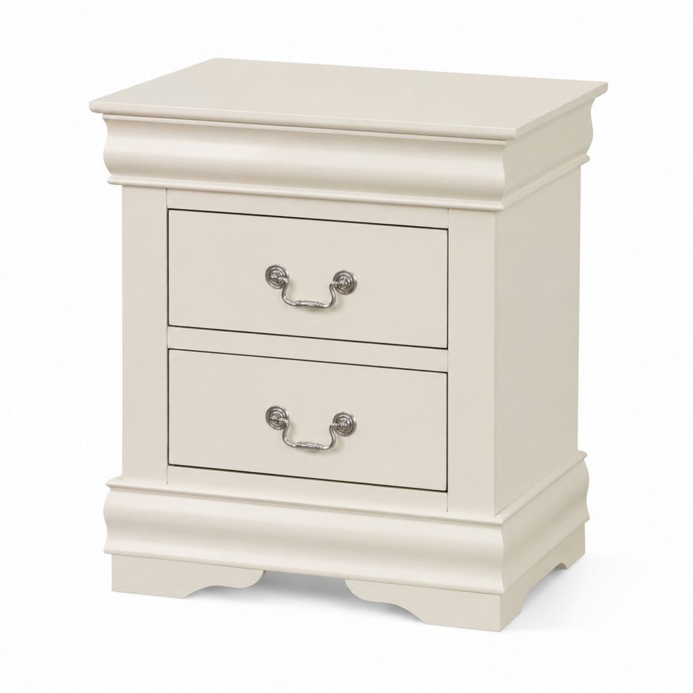 Table de chevet en bois à 2 tiroirs Blanc Crème-salonclarion