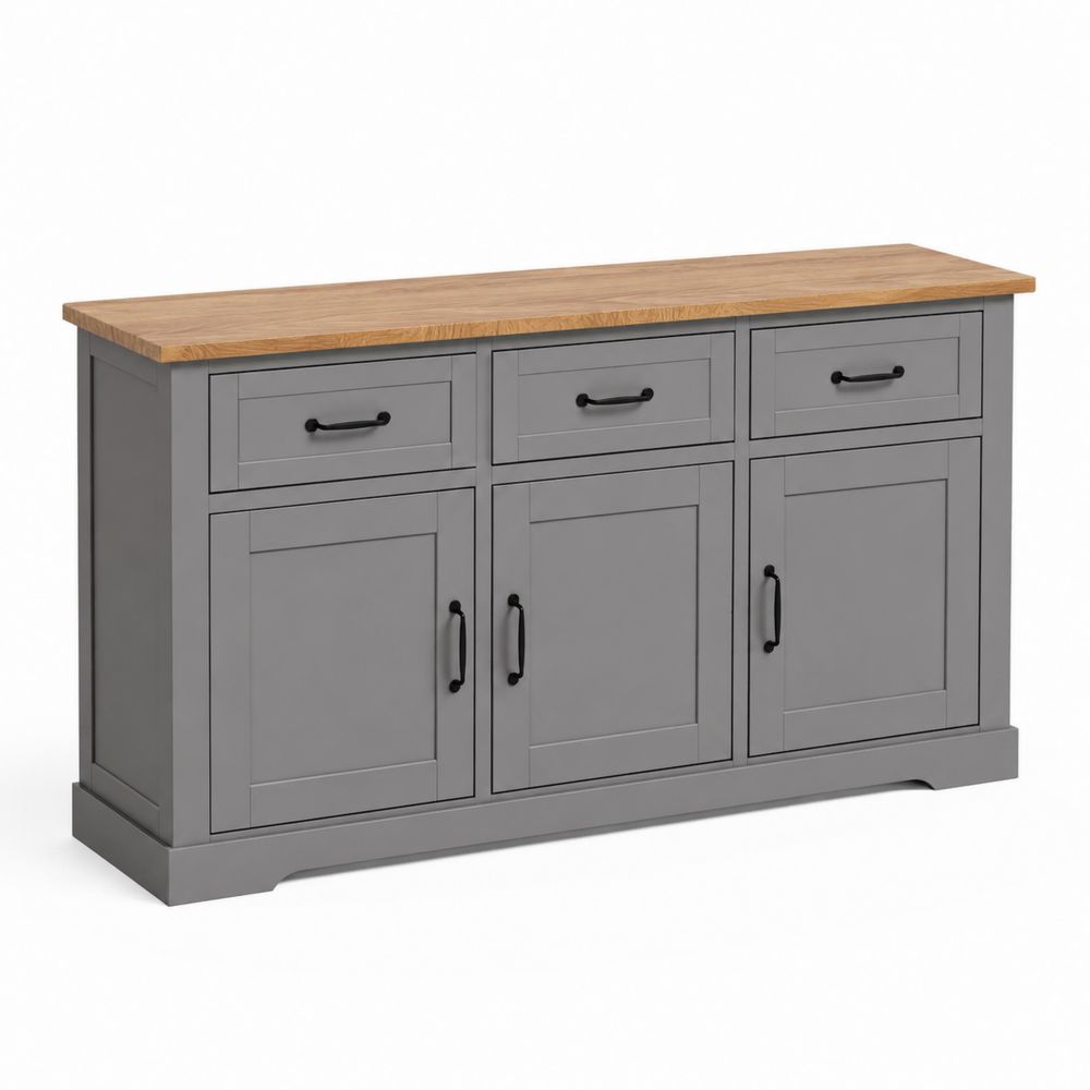 Buffet en bois de chêne et MDF gris avec tiroirs et portes-salonclarion