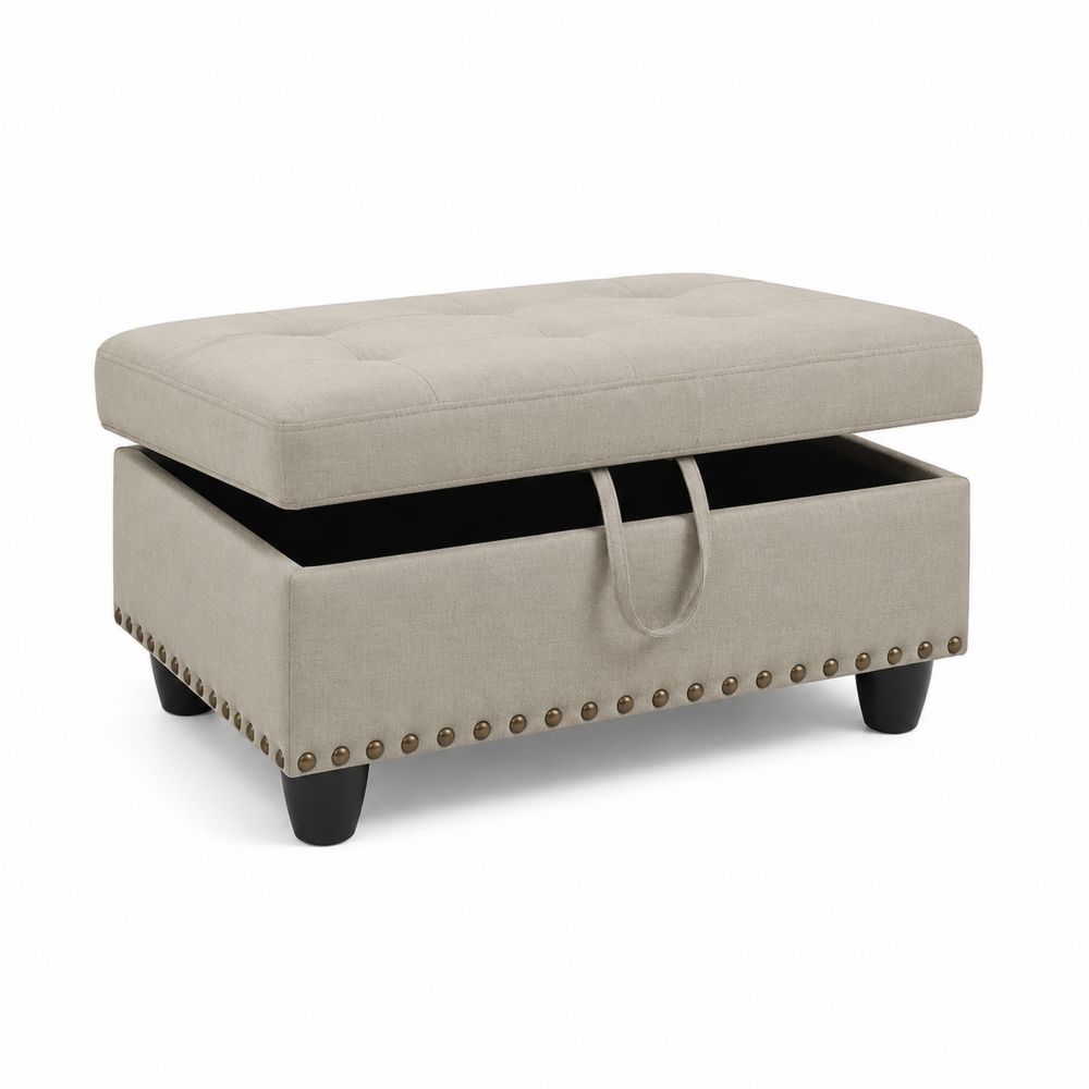 Tabouret de rangement en bois et lin beige-salonclarion