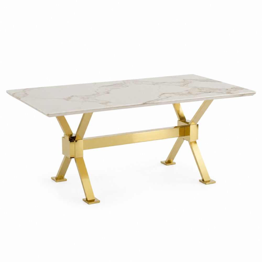 Table rectangulaire en céramique et métal doré-salonclarion