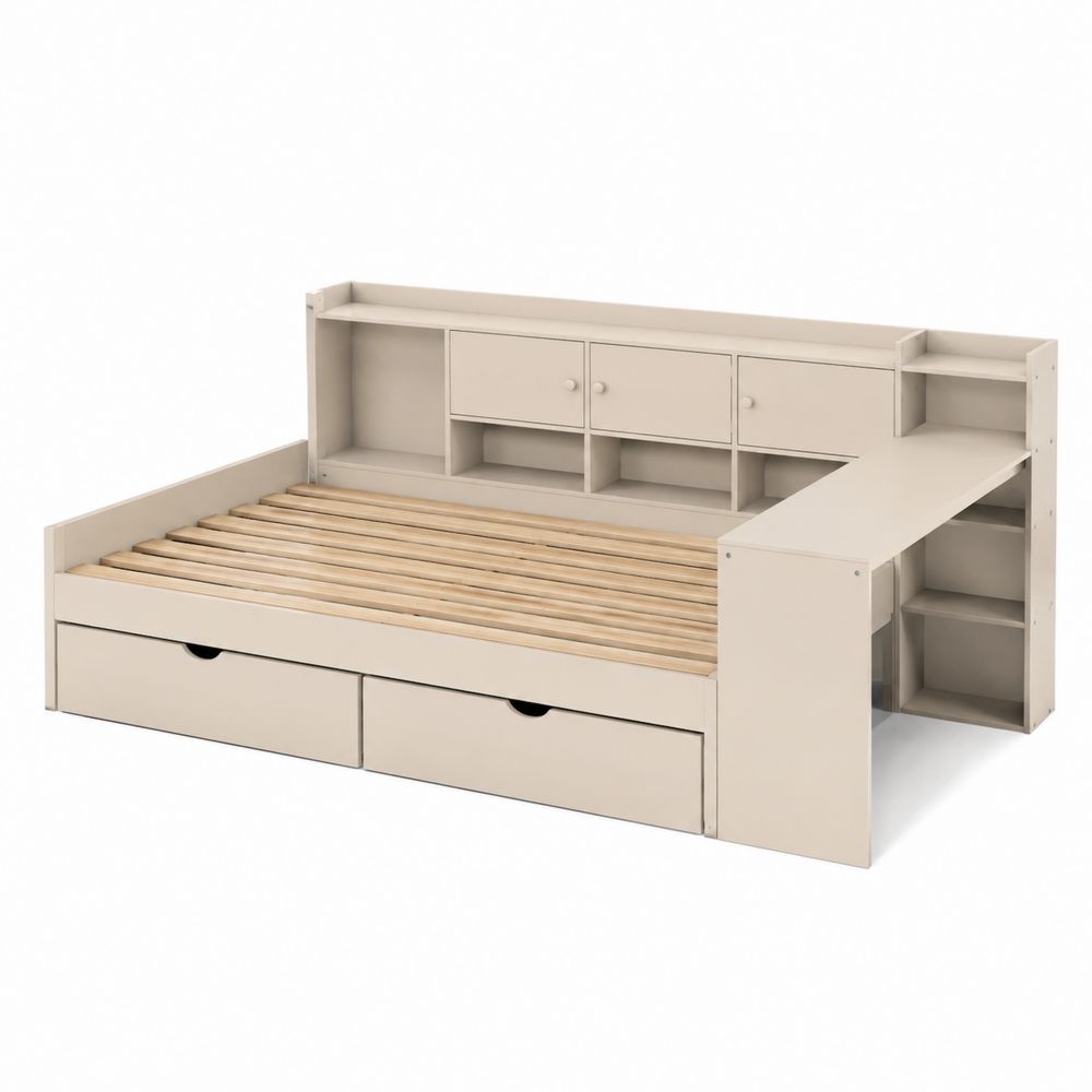 Lit en Bois avec Rangement et Tiroirs 90x200 cm Beige-salonclarion