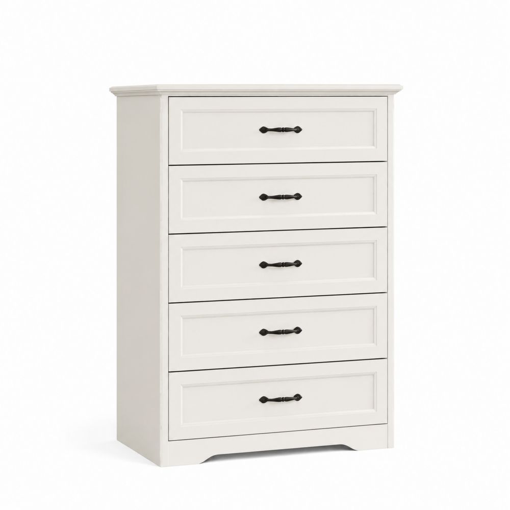 Commode en Bois MDF à 5 Tiroirs Blanc-salonclarion